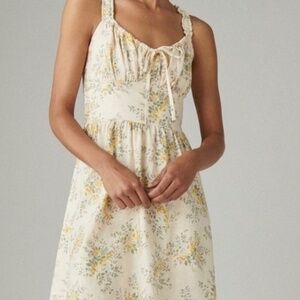 NWOT Lucky Brand cream yellow lilac linen floral dress M